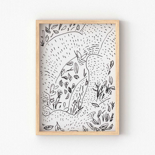 printable black and white line art of nature sketch