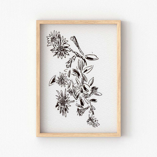 printable wall art of black and white nature sketch of flowers