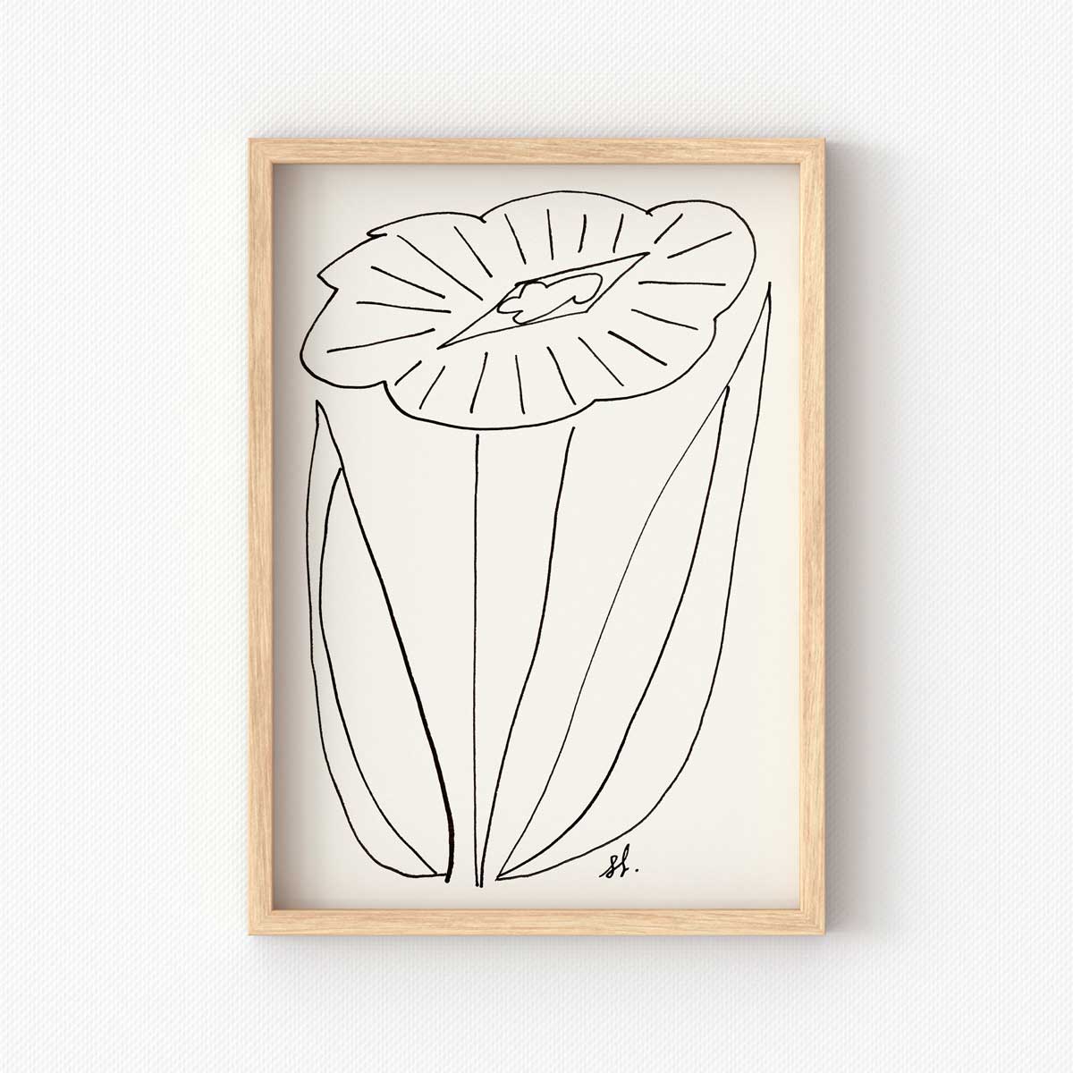 printable wall art of minimalistic black and white abstract flower