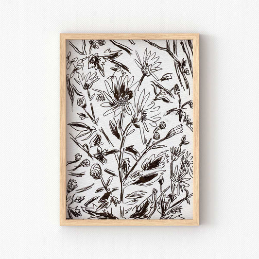 printable wall art of black and white nature sketch