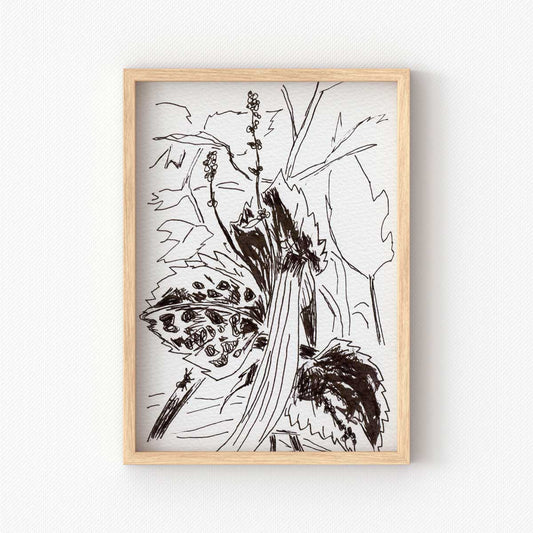 printable wall art of black and white nature sketch