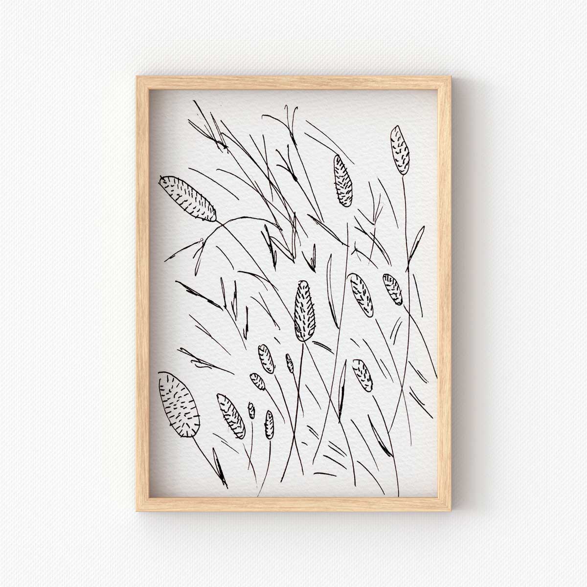 printable wall art of black and white nature sketch